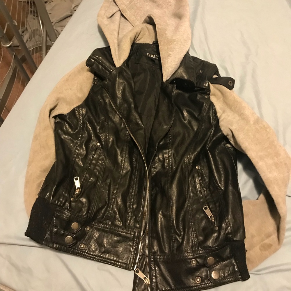Rue 21 hooded faux leather jacket
